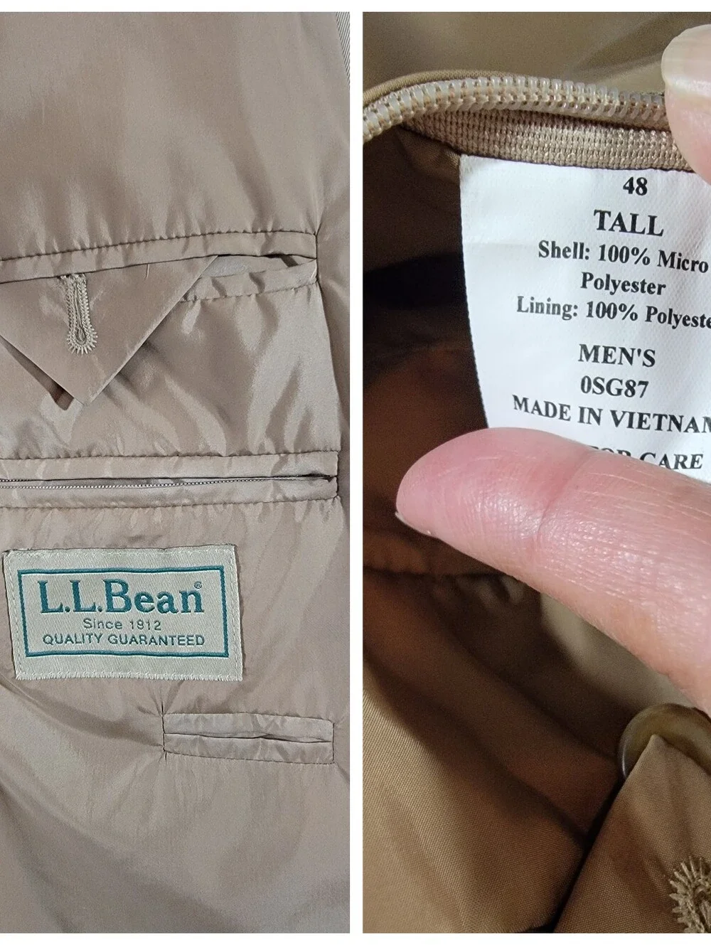 VTG L.L.Bean Beige Two-Button Travel Coat Mens Sz 48Tall Old Money Business